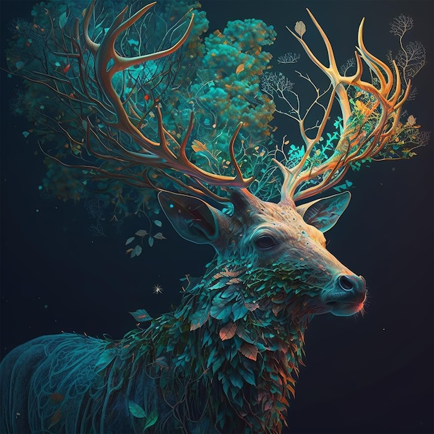 Forest deer in dark nature