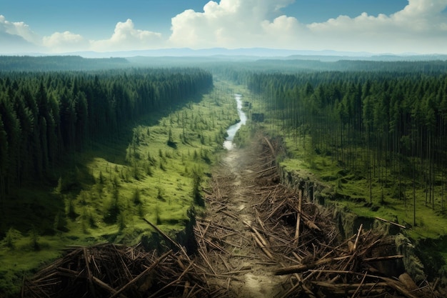 Foto linea di demarcazione tra foreste e aree disboscate
