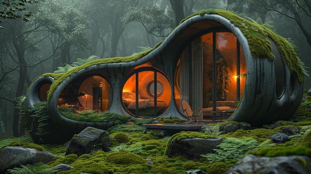 Photo a forest eco house built on moss