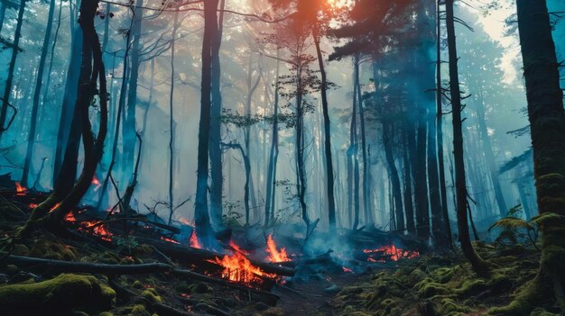 사진 산불 에 싸인 숲