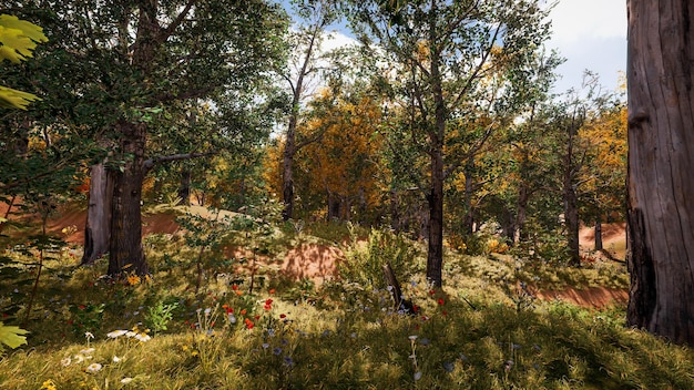 秋の 3 d レンダリングの森林環境