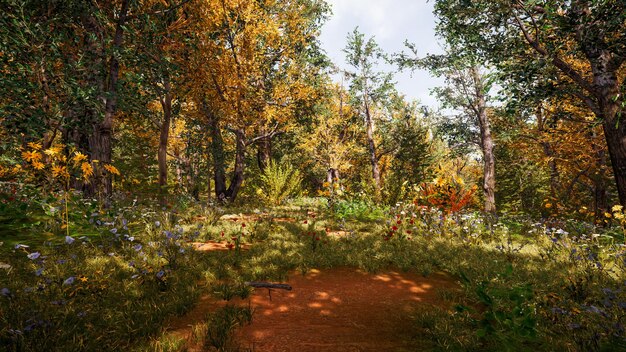 Forest environment in autumn 3d rendering