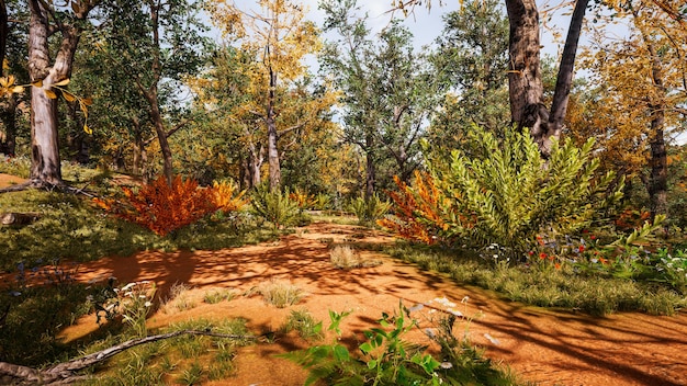 Forest environment in autumn 3d rendering