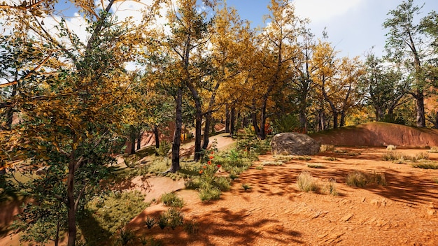 Forest environment in autumn 3d rendering