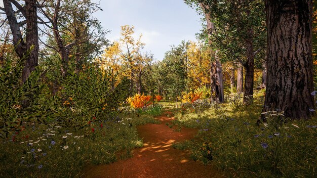 Forest environment in autumn 3d rendering