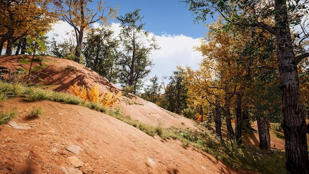 Forest environment in autumn 3d rendering