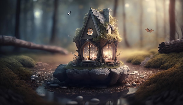 Forest fairy house Generative AI