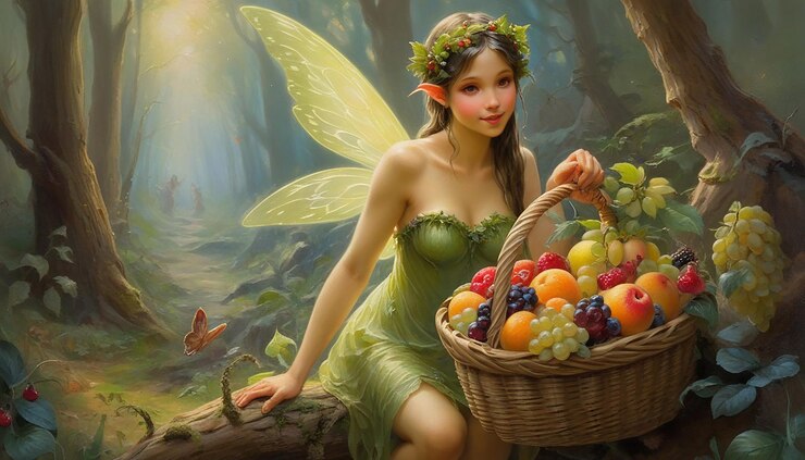 A Forest fairy with a basket full of fruit