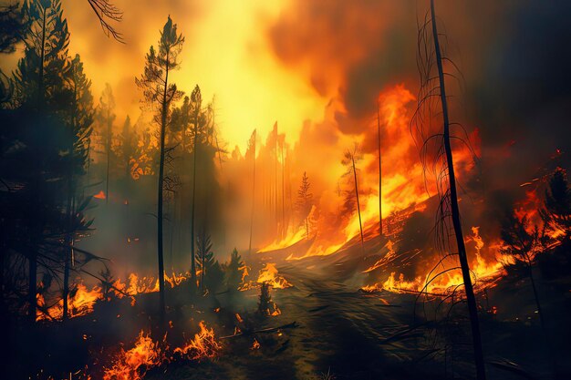 Forest fire AI technology generated image