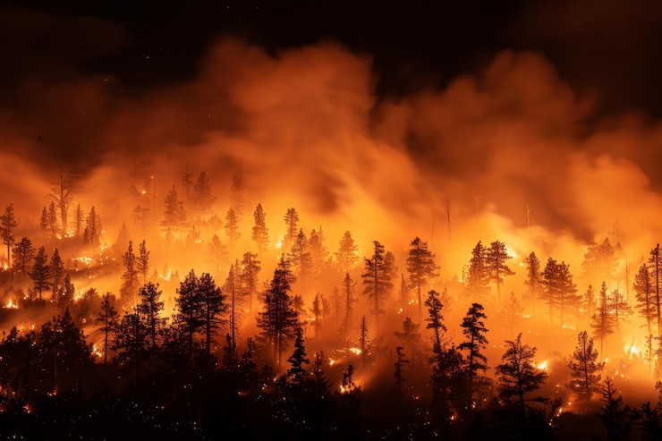 Photo forest fire burning fire disaster