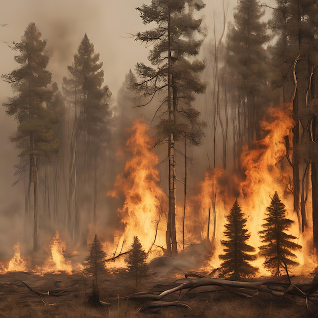 a forest fire burning in the woods with trees in the background