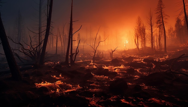 Forest fire caused by global warming