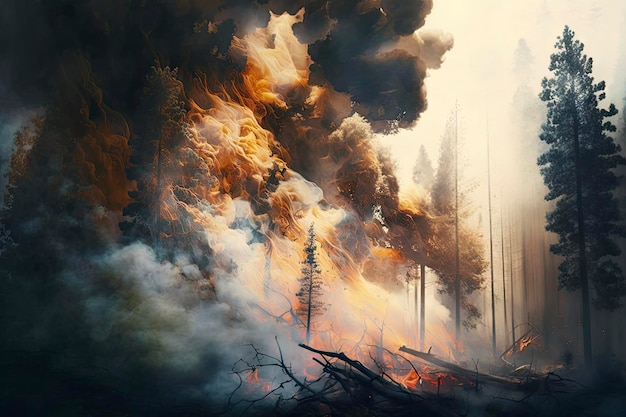 Forest fire day light smoke ai generative