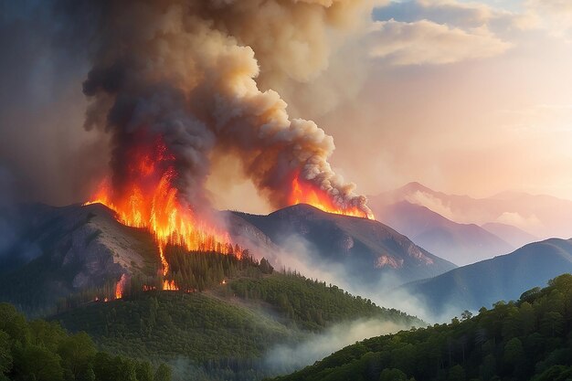 山の森の火災
