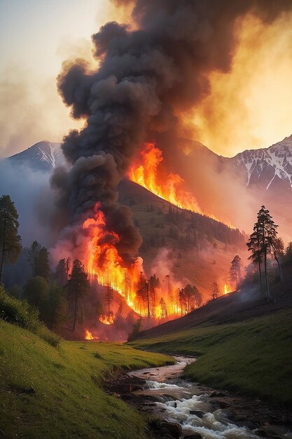 Forest fire in the mountains