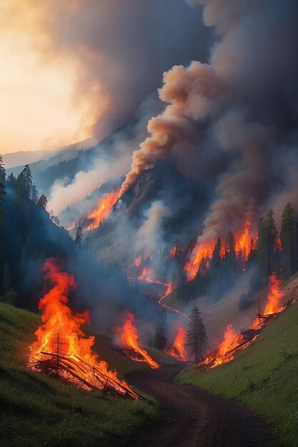 Forest fire in the mountains