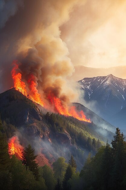 山の森の火災