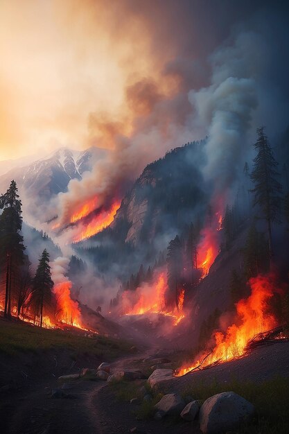 Forest fire in the mountains