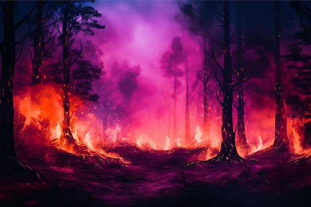 forest fire in summer neon