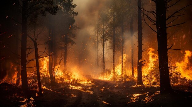 forest fire in summer