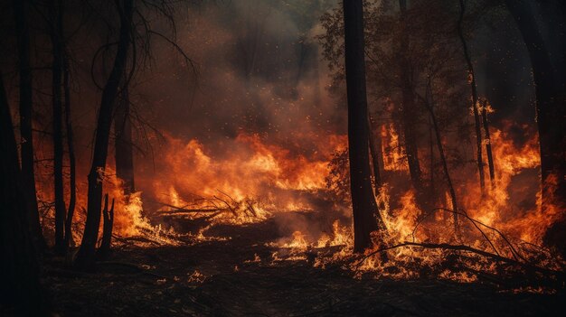 forest fire in summer