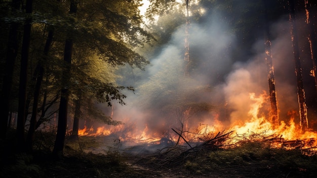 forest fire in summer