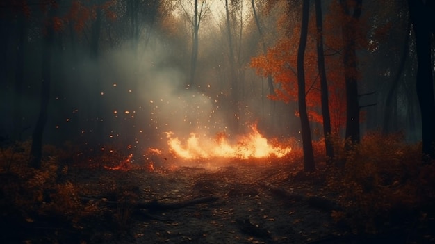 Forest fire with a burning trees Generative Ai