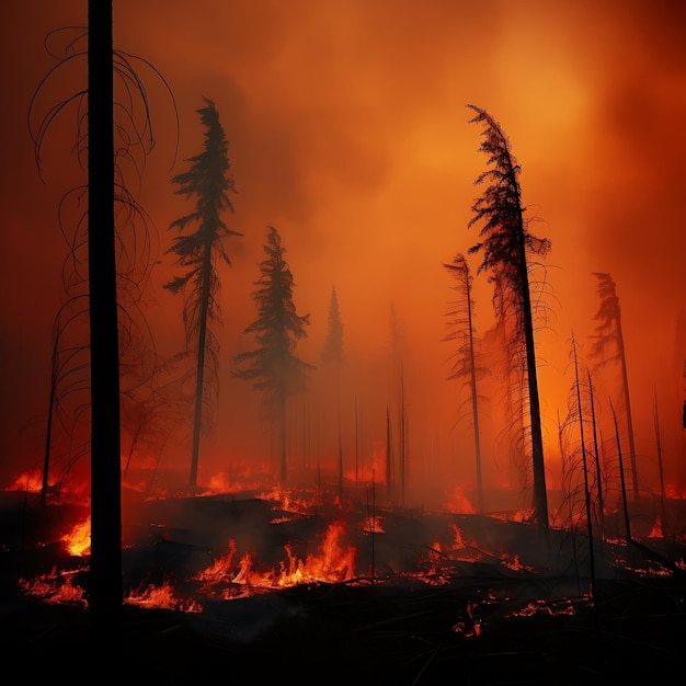 Foto un incendio forestale con fumo e alberi