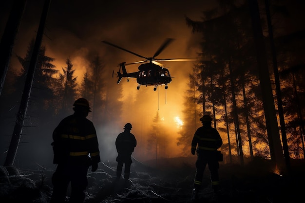 Forest Firefighting Helicopter Extinguishes Flames AI