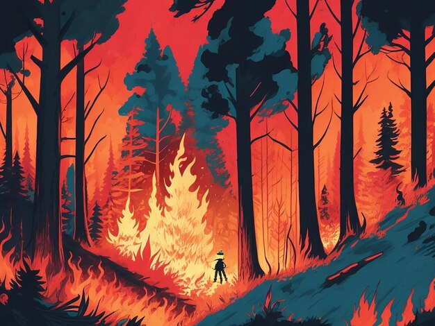 Foto incendi forestali disegni d'arte illustrati cartoni animati