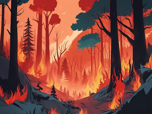 Photo forest fires artwork illustration cartoon