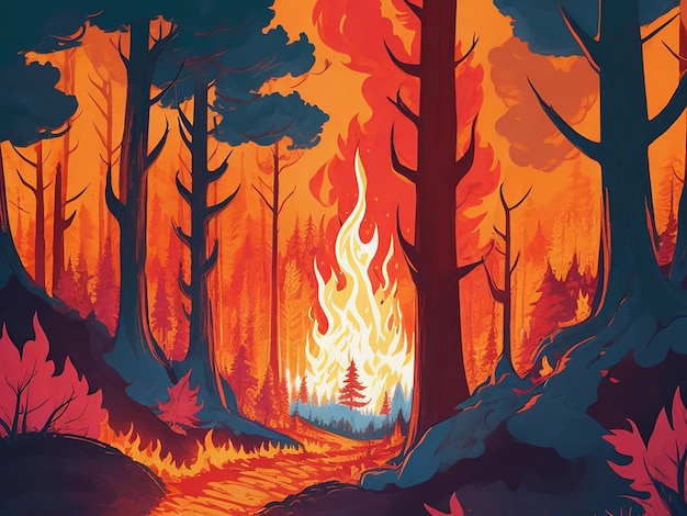 Photo forest fires artwork illustration cartoon