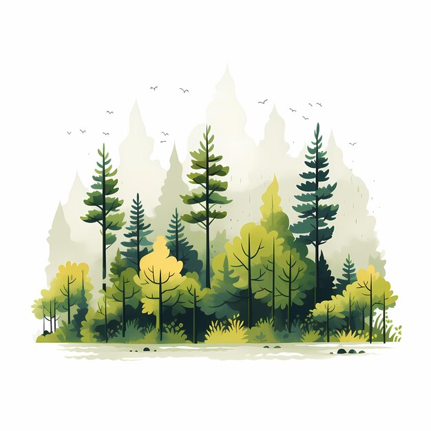 forest_flat_illustration_on_white_background (フォレスト・フラット・イラストレーション・オン・ホワイト・バックグラウンド)