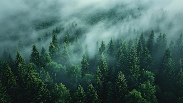 Foto la foresta nella nebbia vista dall'alto sfondo