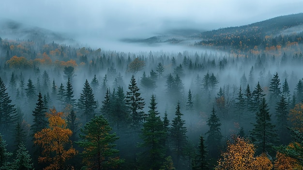 a forest in the fog