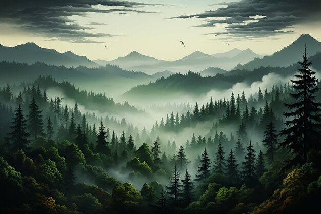 Photo forest foggy background vector vector ai generative