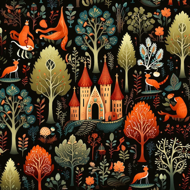 Forest folk art pattern