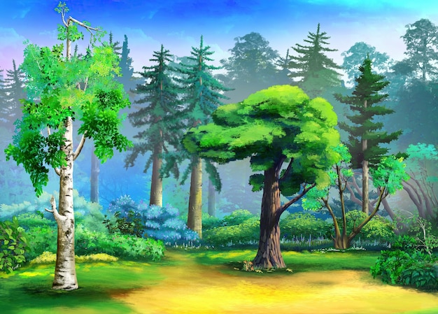 Forest glade on a sunny day illustration