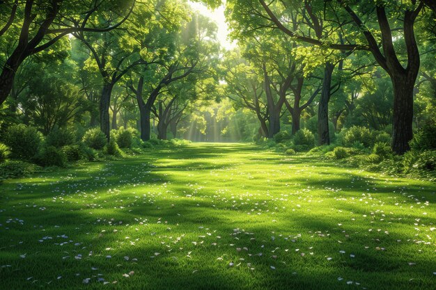 A forest glade with a 3D modern background of nature