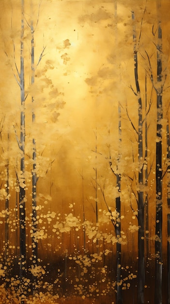 forest golden trees leaves gold silver tones matte aspen grove background silk screen young gates