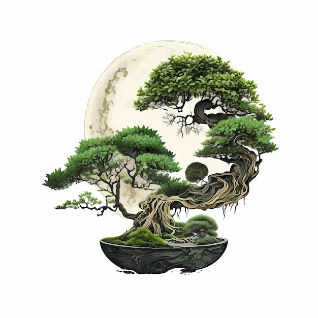 Photo forest green bonsai under the moonlight