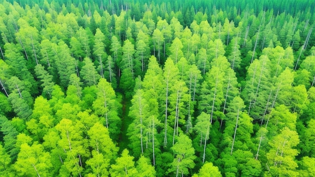 A forest of green trees with the tops of the trees