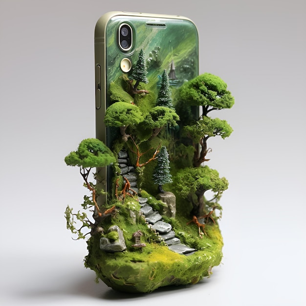 Forest growing out of a smartphone generative AI