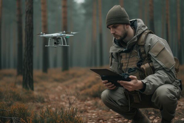 Фото Солдат-хранитель леса и дрон