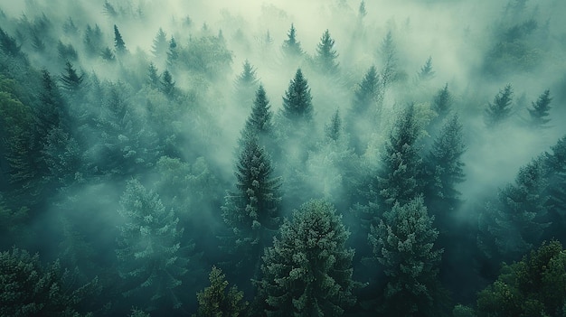 写真 霧の中の森の上の景色 背景