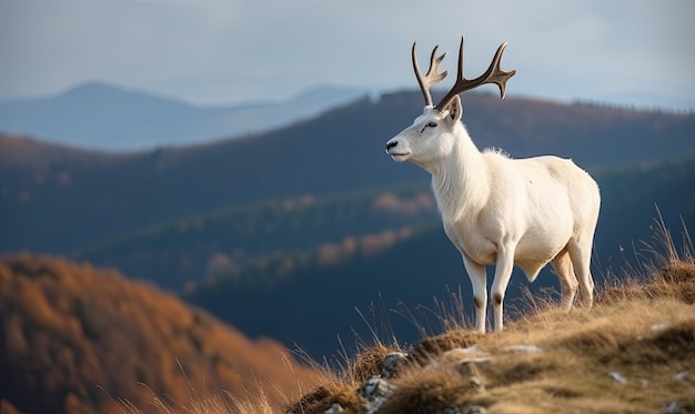 The forest is enchanted by the presence of the white deer with golden horns Creating using generative AI tools