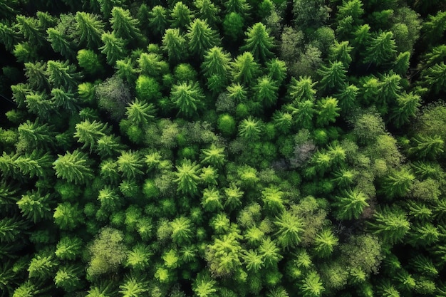 A forest is seen from above with a green forest in the background