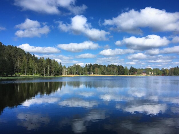 Foto lago forestale con le nuvole riflesse vicino a elva tartumaa maggio 2019