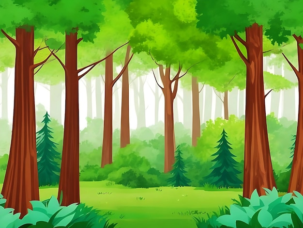 森の風景の背景に多くの木がある