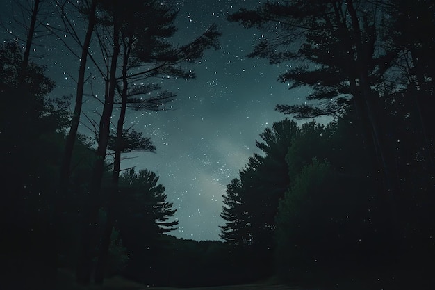 Photo a forest landscape merges seamlessly with a starry night sky